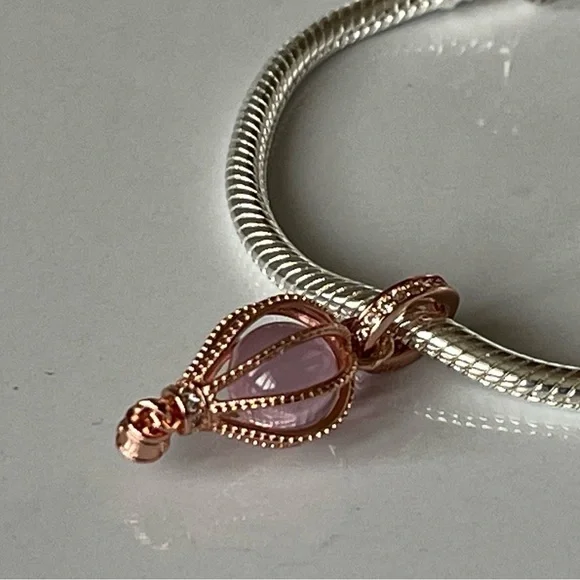 Rose Gold Plated Sterling Silver Sparkling Pink Hot Air Balloon Charm - Picture 3 of 5